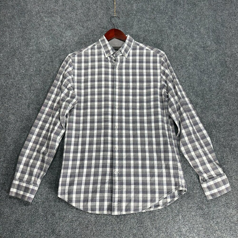 Banana Republic Shirt Mens Small Luxe Flannel Slim Button Down Cotton Gray Check